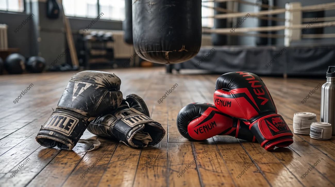 Worn boxing gloves beside a newer pair showing when boxing gloves should be replaced