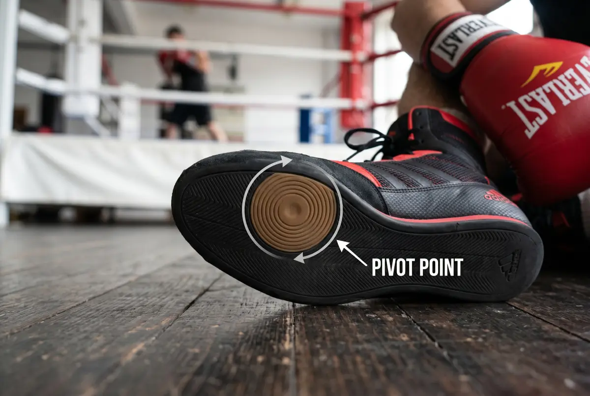 Professional boxing boots on the gym floor