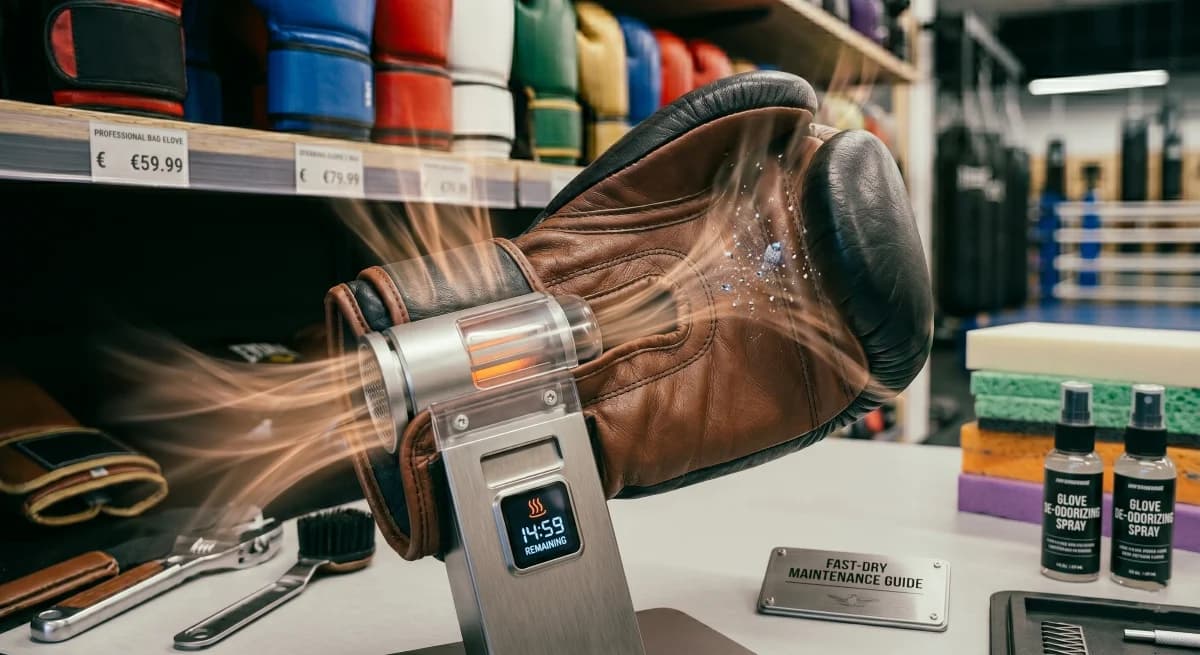 Professional boxing gloves drying in a well-ventilated area