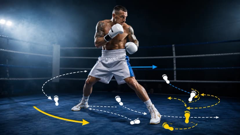Oleksandr Usyk inspired boxing footwork training with a fighter moving around the ring using angles and balance.