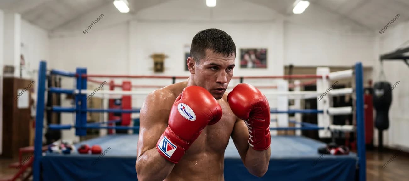 A boxer wearing Winning boxing gloves