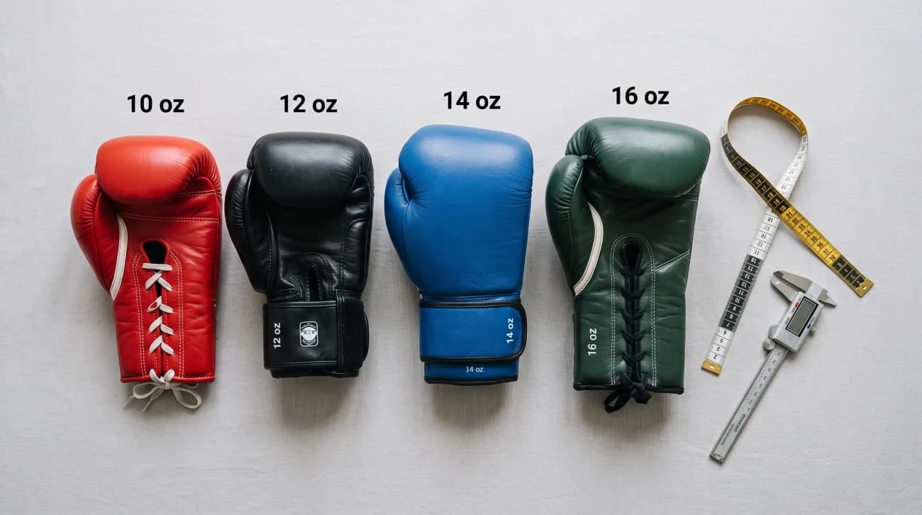 Boxing glove size calculator showing recommended glove weight based on user measurements.