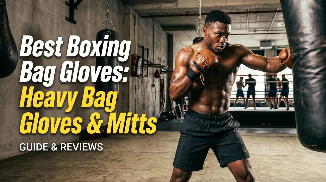 Boxing bag gloves and traditional bag mitts beside a heavy bag in a boxing gym