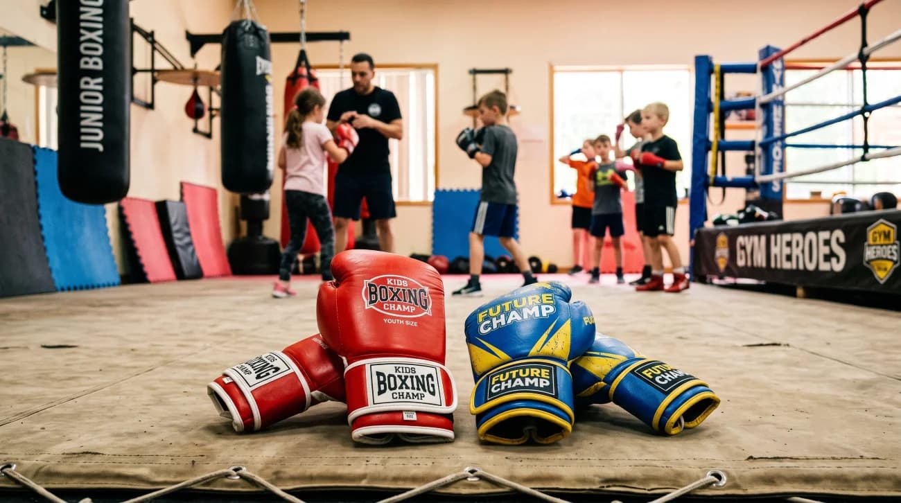 Youth boxing gloves prepared for a children's boxing training session