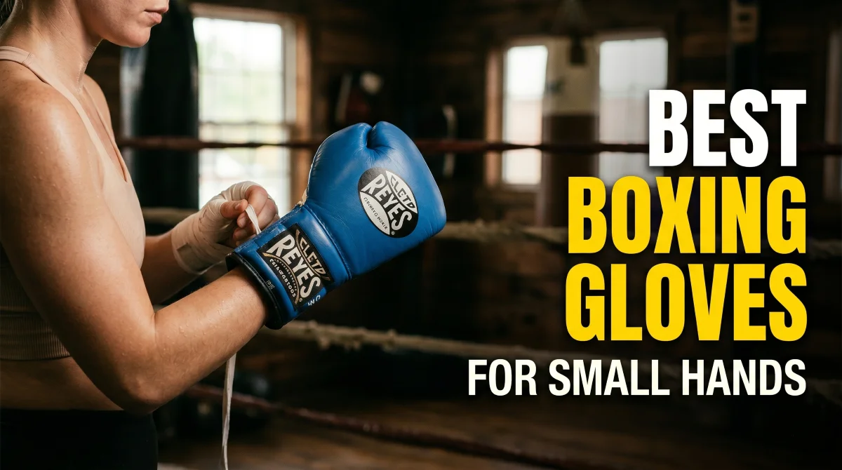 Compact boxing gloves for small hands placed on a boxing gym bench