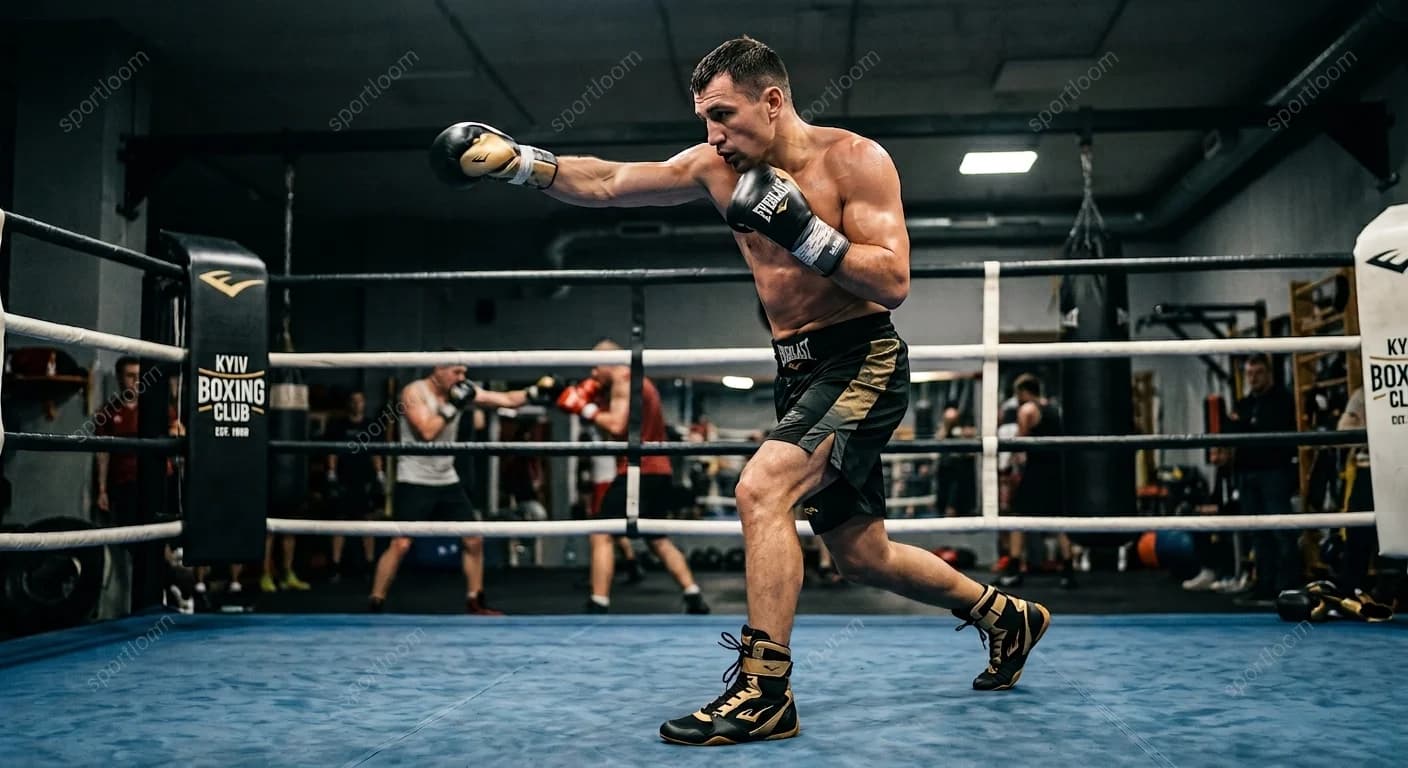 High-top boxing shoes laced securely for ankle support beside a boxing ring