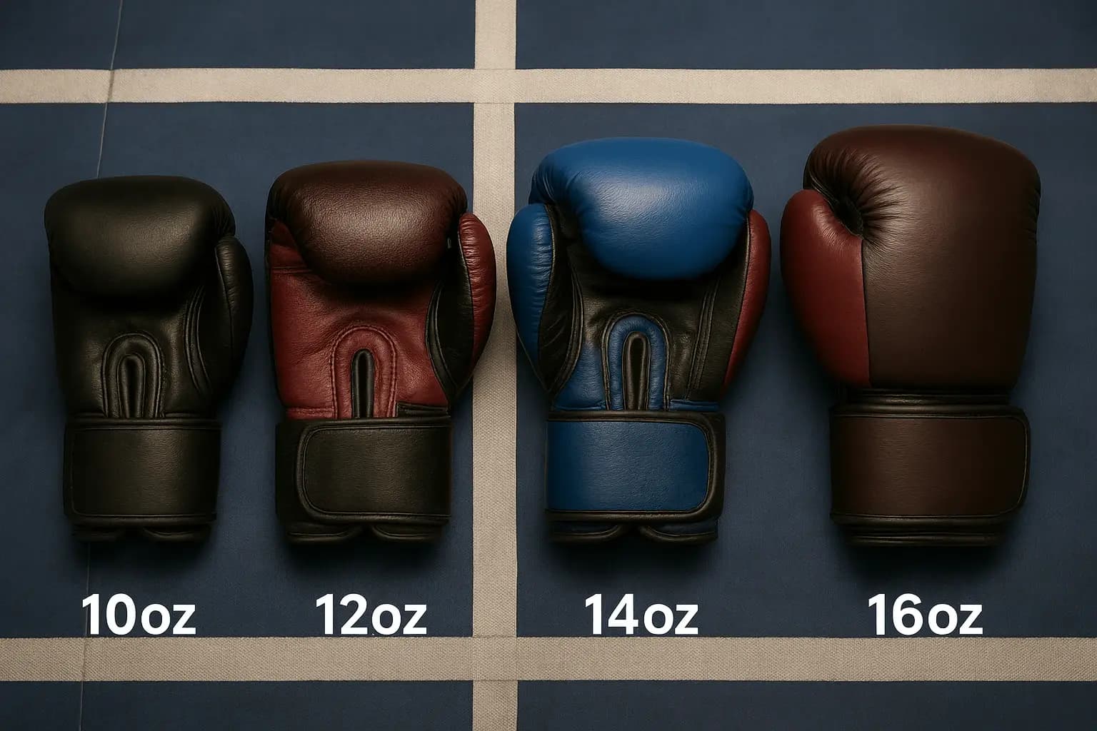 Boxing gloves 10oz,12oz,14oz,16oz on the ring