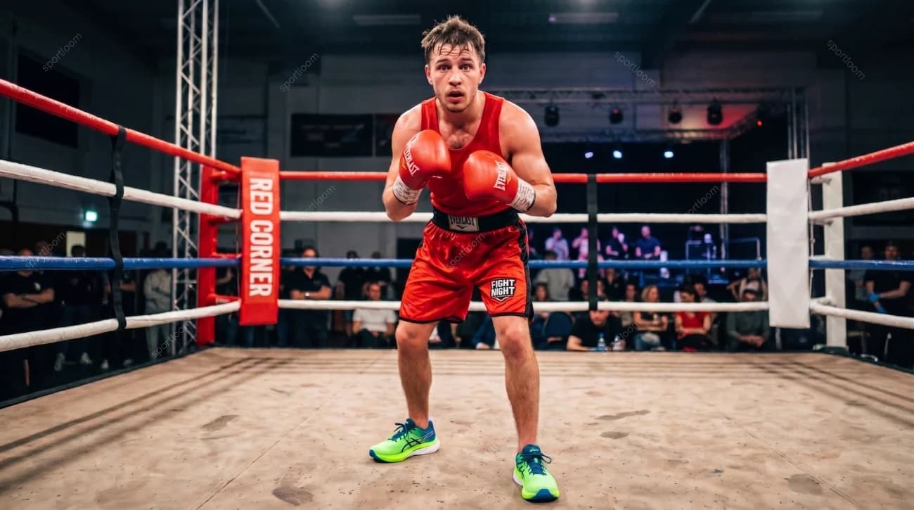Running shoes and boxing shoes compared on a boxing gym floor