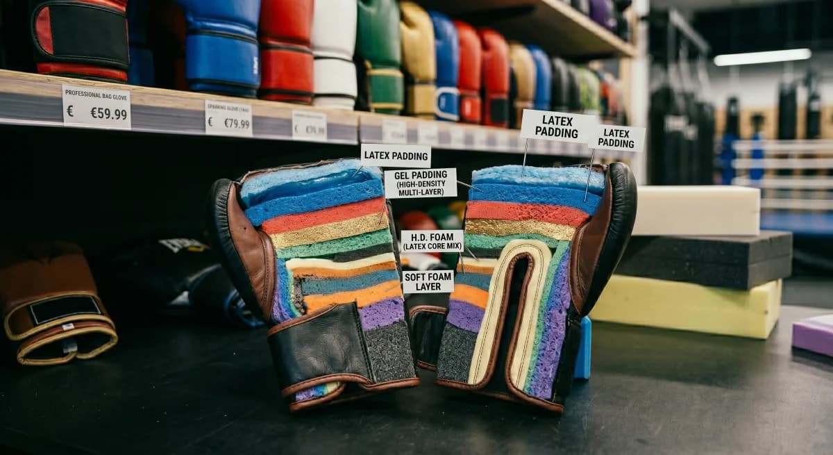 Close up of boxing glove padding layers