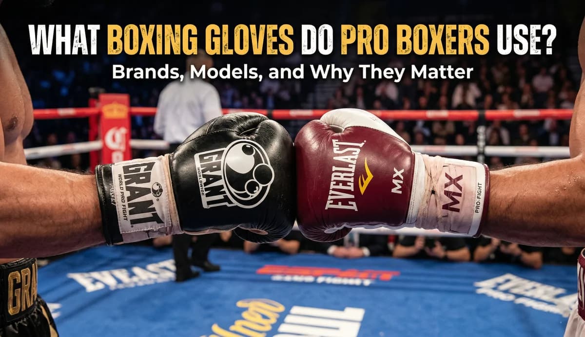 Professional boxing gloves hanging in a boxing gym.