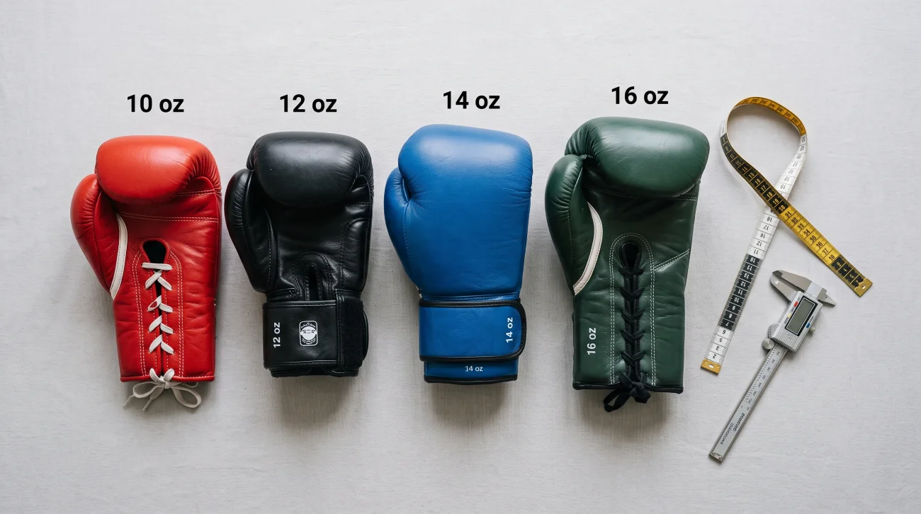Boxing glove size calculator showing recommended glove weight based on user measurements.